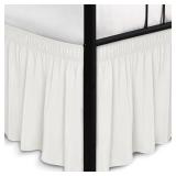Biscaynebay Wrap Around Bed Skirts with Split Corners for King Beds 15\" Drop, Ivory Adjustable Elastic Dust Ruffles Easy Fit Wrinkle Resistant Silky Luxurious Fabric Machine Washable - Retail: $27