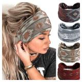 FULZTEY Boho Headbands for Women Vintage Elastic Fabric Printed Hair Bands Workout Wide Knot Sweatbands Soft Cotton Headwraps Yoga Running Hair Accessories for Women Girls 4Pcs - Retail: $10