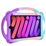 TopEsct Kids Case for iPad mini 7 (A17 Pro) 2024 /iPad Mini6 2021, Shockproof Silicone Cover with Handle Stand for 8.3\" iPad mini 6th/7th Gen, Puple and Turquoise - Retail: $22