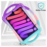 TopEsct Kids Case for iPad mini 7 (A17 Pro) 2024 /iPad Mini6 2021, Shockproof Silicone Cover with Handle Stand for 8.3\" iPad mini 6th/7th Gen, Puple and Turquoise - Retail: $22