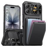 SSLOTSCASE for iPhone 17 Case with Card Holder & Kickstand & Slide Camera Lens Cover & Camera Stand & Wallet, Military-Grade Heavy Duty Hard Rugged Phone Case Cover for iPhone 17 6.3