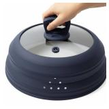 Microwave Splatter Cover Glass 11.8 Inch Microwave Cover for Food with Handle Collapsible Silicone Microwave Cover with Steam Vent for Pot Plate Bowl (Grey)