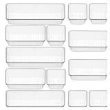 12 Piece Clear Drawer Organizer Set, 3 Sizes Bathroom Vanity Organizer Trays and Storage Bins for Makeup, Cosmetics, Jewelry, and Gadgets. Perfect for Office, Kitchen, Bedroom, Bathroom Use. - Retail: