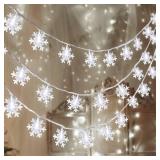 2 Packs 100 LED Christmas Snowflake String Lights Hanging Decorations - Winter Wonderland Lighted Decor for Holiday Xmas Indoor Outdoor Party Supplies (42.6ft,Batteries Not Included) - Retail: $14
