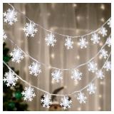 2 Packs 100 LED Christmas Snowflake String Lights Hanging Decorations - Winter Wonderland Lighted Decor for Holiday Xmas Indoor Outdoor Party Supplies (42.6ft,Batteries Not Included) - Retail: $14