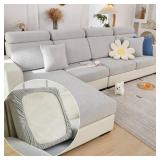 Yoovat Couch Cushion Covers for Sofa Couch Covers Wear-Resistant Universal Sofa Cover Washable Stretch for Sectional Slipcovers (Texture-Light Gray,Chaise Cover) - Retail: $31