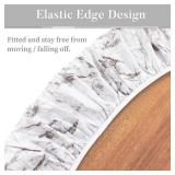 UMINEUX Round Fitted Vinyl Tablecloth with Elastic Edged & Flannel Backing, Waterproof Wipeable Round Table Cover for Indoor Outdoor Patio Use - Fits Tables up to 40\" - 44\" Diameter(WhiteMarble) - R