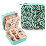 DEEKA Western Jewelry Box Case Real Leather Turquoise and Brown Embossed Tooled Travel Jewelry Organizer Gifts Christmas Gifts for Women Country Girls Cowgirl Stuff Portable Travel Accessories -Green 