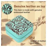 DEEKA Western Jewelry Box Case Real Leather Turquoise and Brown Embossed Tooled Travel Jewelry Organizer Gifts Christmas Gifts for Women Country Girls Cowgirl Stuff Portable Travel Accessories -Green 
