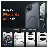 TOCOL Magnetic for iPhone 16e Case, Upgraded Full Camera Protection, Compatible with Magsafe, Drop Protection, Translucent Matte Back Bumper for iPhone 16e 6.1-Inch (Alpine Green) - Retail: $13
