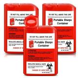 Baderke 3 Pcs Pocket Travel Sharps Disposal Container, 80ml Needle Disposal Containers Home Small Sharps Portable Biohazard Syringe Box for Home Travel Diabetic Supplies(Red) - Retail: $9