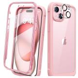 Diaclara Designed for iPhone 15 Case, Full Body Rugged Case with Built-in Touch Sensitive Anti-Scratch Screen Protector, with Camera Lens Protector for iPhone 15 6.1\" (Coral Pink) - Retail: $14
