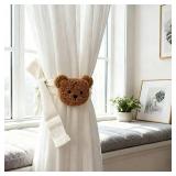 YGNNIU 2 Pack Cartoon Bears Curtain Tiebacks, Cute Cartoon Animal Curtain Holdbacks for Safari Nursery & Jungle Theme Rooms, Embroidered Decor for Baby