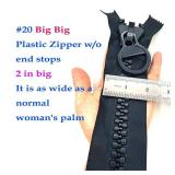 Super Large Big Plastic Zipper Size 20# Heavy Duty Zippers 10 in Long with Big Slider and Puller for DIY Sewing (Black -2pcs) - Retail: $10