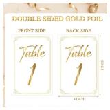 Thenshop 31 Sets Table Number Cards with Holders, 1-30 Numbers Head Table Card 2\" Place Holder Stand for Wedding Anniversary Birthday Restaurant(Round,White, Gold) - Retail: $18