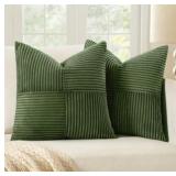 MIULEE Moss Green Decorative Throw Pillow Covers 18x18 Inch for Couch Bed Sofa Spring Decor Pack of 2 Boho Farmhouse Throw Pillows Soft Cross Corduroy Patchwork Textured Cushion Cases - Retail: $15