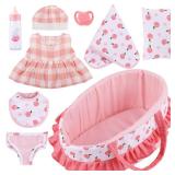 GAGAKU Baby Doll Bassinet Carrier, 12 Inch Baby Doll Accessories Set, Baby Doll Carrier Accessories for 12 Inch Baby Dolls, Including Magic Baby Bottle, Bib, Pacifier, Diaper - Retail: $22