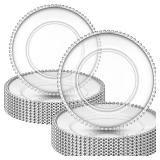 Zopeal 18 Pcs Plastic Beaded Charger Plates 13 Inch Round Dinner Chargers Silver Bead Charger for Dinner Clear Service Plates for Wedding Birthday Party Events Bridal Shower Tabletop Decoration - Reta