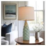USumkky Ceramic Table Lamps Set of 2, 23.75\" Modern Farmhouse Bedside Lamp - Green Nightstand Lamps for Bedroom, Boho Living Room End Tables, Small Office Desk Lamp Decor - Retail: $70