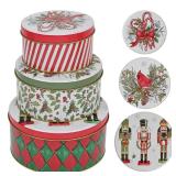 Christmas Metal Cookie Tin with Lid Set of 3 For Gift Giving Vintage Design Small Medium Large Xmas Gift idea for Storing Patisseries, Snack, Chocolate, Easter, Special Occasion, Holidays Doesn