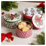 Christmas Metal Cookie Tin with Lid Set of 3 For Gift Giving Vintage Design Small Medium Large Xmas Gift idea for Storing Patisseries, Snack, Chocolate, Easter, Special Occasion, Holidays Doesn