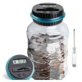 Large Piggy Bank for Boys Adults, Vcertcpl Digital Coin Counting Bank with LCD Counter, 1.8L Capacity Coin Bank Money Jar for Adults, Designed for All US Coins (Blue) - Retail: $10