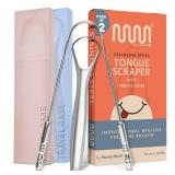 MasterMedi Tongue Scraper with Multicolor Cases (2 Pack), 100% Stainless Steel, Reduce Bad Breath, Easy to Use Tongue Scraper for Adults, Tongue Cleaner for Oral Care & Hygiene - Retail: $10