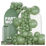 PartyWoo Sage Green Balloons 140pcs Different Sizes Pack of 18 12 10 5 Inch Olive Eucalyptus Dusty Green Boho Neutral Balloon Arch Kit for Jungle Forest Dinosaur Birthday Party Decorations Green-F81 -