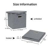 ArcaGuru Storage Bins with Lids, Collapsible Linen Fabric Boxes Organizer Containers with Lid Foldable Storage Box Basket for Closet, Shelves, Home, Office, 12 x 12 x 12.4 Inch, 4 Pack, Dark Gray - Re
