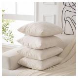 Volcanics Set of 4 Beige Cream Corduroy Decorative Couch Throw Pillow Covers 18x18 Inch, Modern Double-Sided Striped Cushion Cases, Soft Boho Square Accent Pillow Covers, Mix and Match for Home Decor 