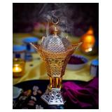 AM Bakhoor Charcoal Incense Burner - Oud Frankincense Resin Burner 10.5 Inches Tall - for Bakhoor Oud Incense Sticks Cones - Luxury Filigree (Rose Gold) - Retail: $33