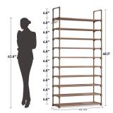 Kitsure Shoe Rack for Closet - 10-Tier Shoe Organizer with Hook Rack, Large-Capacity & Space-Saving Shoe Shelf for Entryway, Bedroom, Living Room,32.2\" x 11.8\" x 68.5\", Brown - Retail: $20