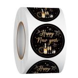 Louise Maelys 1.5Inch Happy New Year Stickers - Christmas New Year Labels for Christmas and New Year Celebrations for Gifts, Envelopes, Candy Bags, and Parties(500pcs)