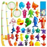CozyBomBâ¢ Magnetic Fishing Toys Game Set for Kids | Water Table Bathtub Kiddie Pool Party Pole Rod Net, Outdoor Plastic Floating Fish, Toddler Bath Color Ocean Sea Animals Birthday Gift Age 3-5 6