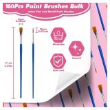 ZRLEI Small Paint Brushes Bulk, 160 Pcs Flat Tip Round Acrylic Paint Brushes for Kids Classroom Acrylic Watercolor Canvas Face Painting Touch Up - Retail: $10