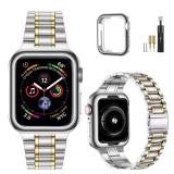 MioHHR Solid Stainless Steel Bands Compatible with Apple Watch 38mm 40mm 41mm, Metal Strap with Soft TPU Case for iWatch Bands Series 9 8 7 6 5 4 3 2 1 SE SE2 SE3 Women and Men, Silver/Gold - Retail: 