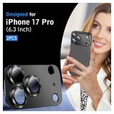 SiHPuoy 2 Pack Camera Lens Protector for iPhone 17 Pro Accessories, Metal Aluminum Alloy Tempered Glass Camera Protector, [Military Grade Shatterproof] [Case Friendly]-Black - Retail: $6