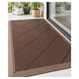 DEXI Front Door Mats Outside Entrance, 17x36 Rubber Waterproof Dirt Trapping Entry Mat for Entryway, Heavy Duty Non-Slip Low-Profile Welcome Doormat All Weather for Patio, Brown - Retail: $40