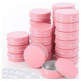 Patelai 2 oz Metal Round Tins Aluminum Tin Cans Salve Tins Containers with Screw Lid 10 Sheets Stickers for Salve Spice Candies Balms Candles, 36 Pack (Pink) - Retail: $24