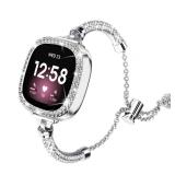 Bling Band And Case Compatible with Fitbit Versa 4/ Fitbit Sense 2 for Women, Metal Stainless Steel Wristband Replacement for Fibit Sense 2/Versa 4 (Silver) - Retail: $19