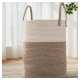 JMvicyroam Large Woven Laundry Basket Hamper,60L Cotton Rope Storage Bin for Blankets,Toys and Clothes,Decorative Tall Nursery Hamper for Living Room,Baby Nursery,Bathroom and Bedroom,Brown - Retail: 