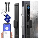 Sliding Glass Door Lock, Eseesmart Sliding Door Smart Lock with Fingerprint Code Keypad RFID Card Bluetooth App Key, Electronic Digital Biometric Keyless Entry Patio Door Lock with Handle - Retail: $1