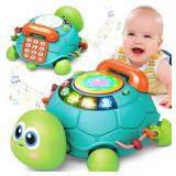 Jyusmile Baby Toys 6 to 12 Months, Musical Turtle Crawling Infant Toys, Early Learning Educational Toy with Light & Sound, Christmas Birthday Gifts for Boy Girl 7 8 9 10 11 Month 0-1 Year Old - Retail