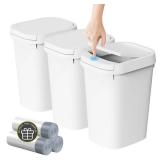 KSSKSSONLY TWO  2 Pack Bathroom Small Trash Can with Lid, 2.6 Gallon Slim Garbage Bin with Pop-Up Lid, 10L Plastic Wastebasket for Bedroom, Office, Kitchen, Toilet (White) - Retail: $24