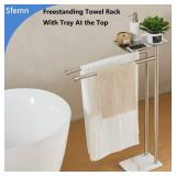 Standing Towel Rack with Weighted Marble Base, Towel Rack Stand with Shelf, 2-Tier Towel Racks for Bathroom, Multiple Spaces Stainless Steel Brushed Finish - Retail: $30