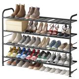 LINZINAR Shoe Rack Long 4 Tier Shoe Storage Organizer Metal Wide Shoe Shelf for Closet Entryway Bedroom 24 Paris Large Capacity, Gold Black - Retail: $37