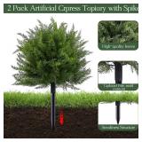 FAJUNZH Artificial Topiary Bushes for Outdoors with Spike, Boxwood Ball Fake Shrubs UV Resistant Faux Plants for Indoor Outdoor Fall Thanksgiving Halloween Decor (Cedar Topiary Ball Trees) - Retail: $