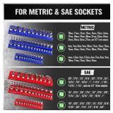 Magnetic Socket Organizer Set, 6PCS Socket Holder, 1/4\", 3/8\", 1/2\" Sockets Holds 143 Pieces Magnetic Sockets Trays (Blue&red, 6 Pcs) - Retail: $38