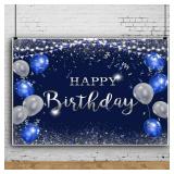 12x8ft Blue Birthday Backdrop Blue and Silver Balloons Glitter Happy Birthday Photography Background for Men Women 30th 50th 60th Birthday Backdrop Party Decorations Banner Studio Photo Booth Props - 