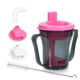 Ehucon Dysphagia Regulating Drinking Cup,include 5cc and 10cc sip cup, No Thickeners (Clear Grey Body Cup& Cherry Pink Lid)